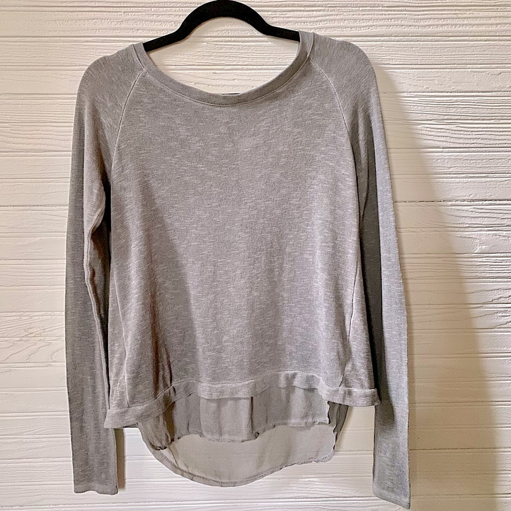 M | Knitted Long Sleeve Light Brown Scoop Neck Layered Open Back Tee
